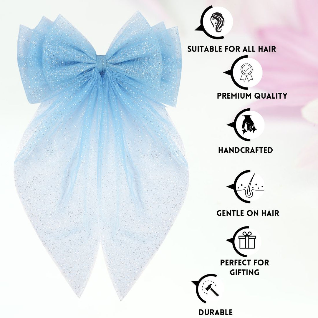 Handmade Hair Bows for Women Blue Beige Pink Colour Set of 3