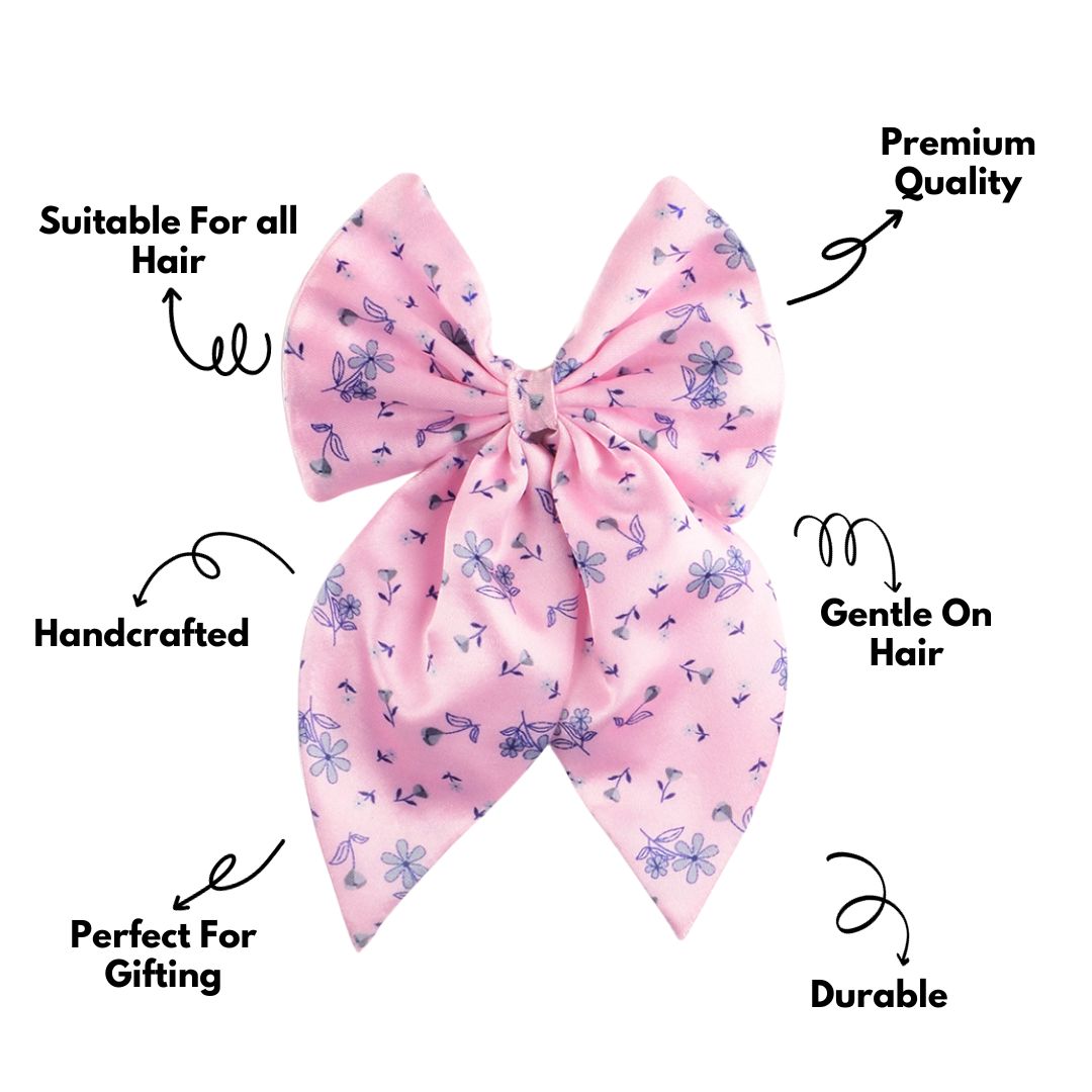 Trendy Satin Pink Floral Bow Hair Clip Hair Accessory Pack of 1