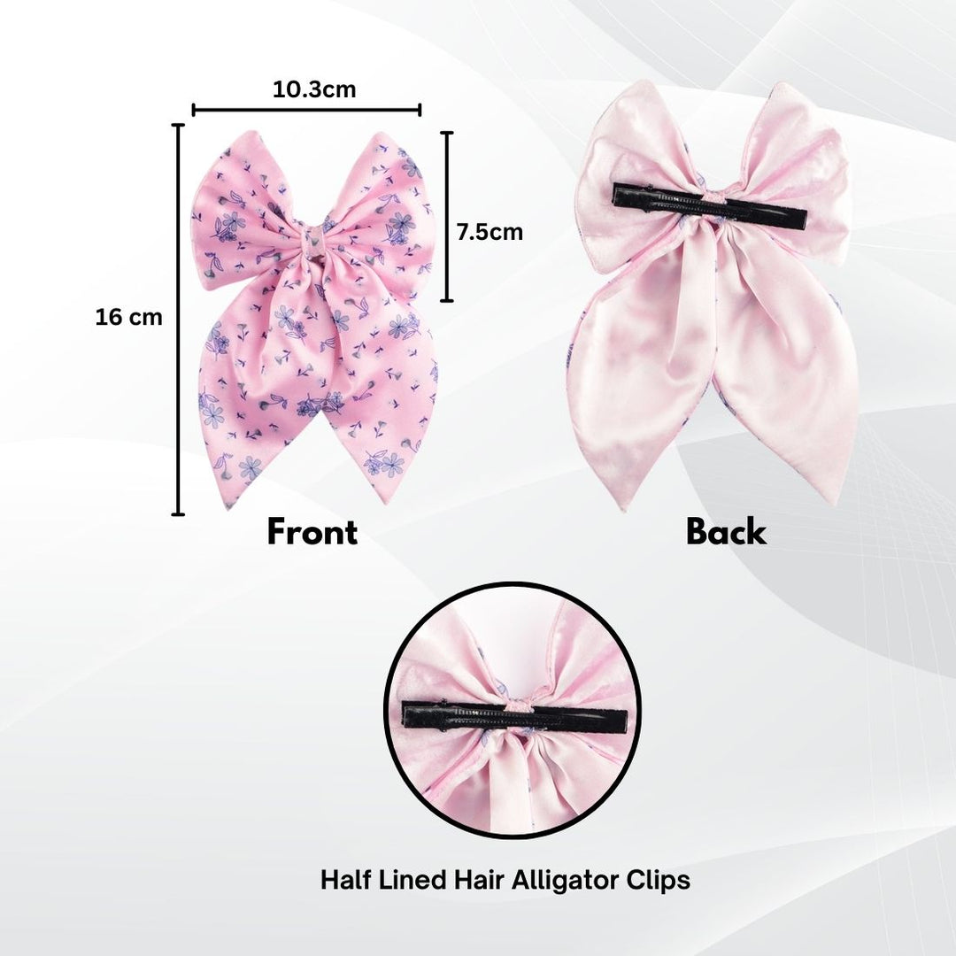 Trendy Satin Pink Floral Bow Hair Clip Hair Accessory Pack of 1