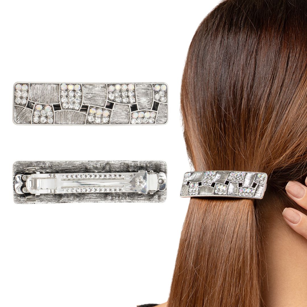 Silver Hair Barrette with Crystal Accents One Piece