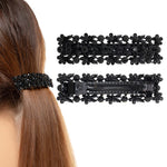 Load image into Gallery viewer, Black Floral Hair Barrette with Crystals For Girls
