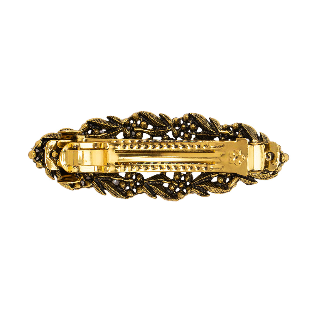Radhu & Kabby Golden Floral Barrette with Bead Accents | Set of 1 Metal Hair Accessory for Women | French Barrette Hair Clips