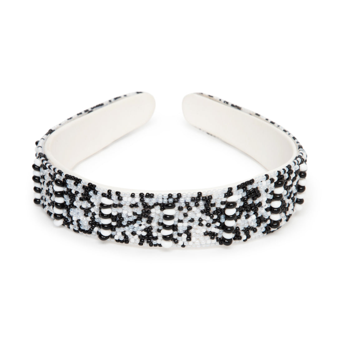 Handmade Black & White Beaded Headband For Women 1 Pcs