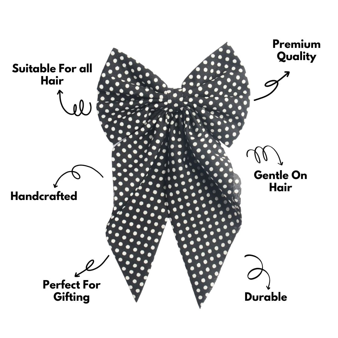 Polka Dot Black Bow Handmade Hair Accessory Set of 1