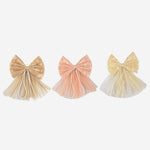 Load image into Gallery viewer, Net Hair Bow Clips with Pearl-Embellished Multi colour Set of 3
