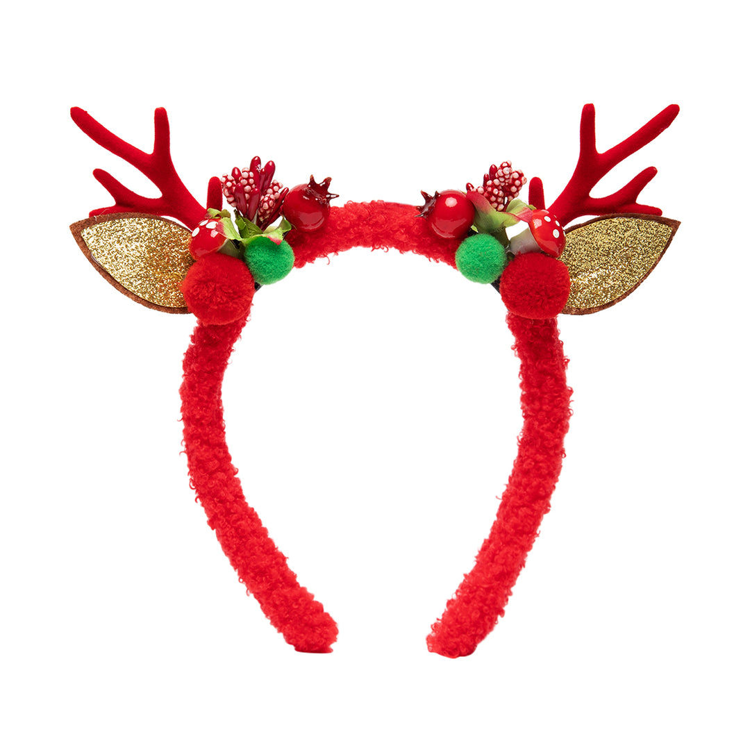 Christmas Reindeer Antler Hairband With Golden Ears 1 Piece