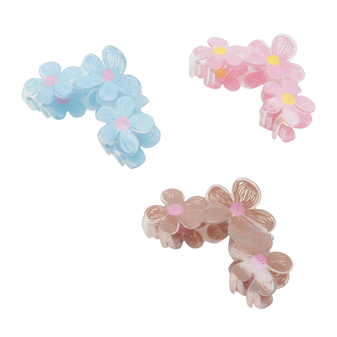 Flower Design Hair Claw Clips – Medium Size Pastel Clips Set of 3