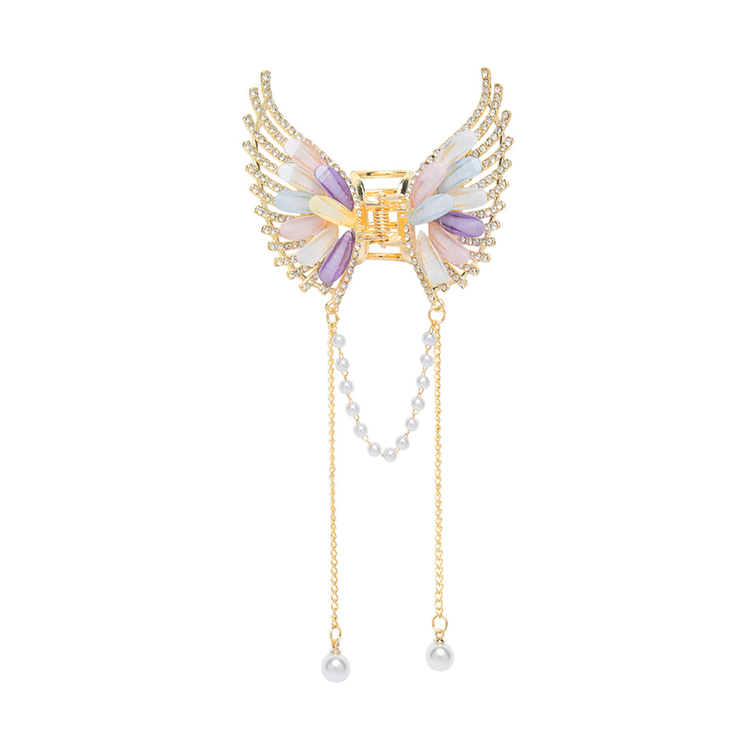 Butterfly Hair Clutcher with Pearl Chain - Golden