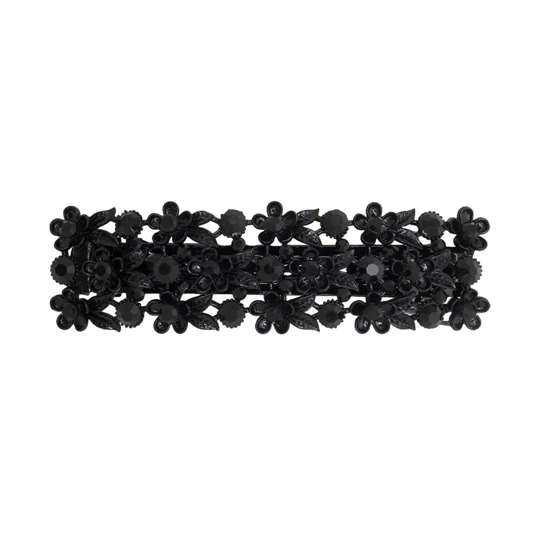 Black Floral Hair Barrette with Crystals For Girls