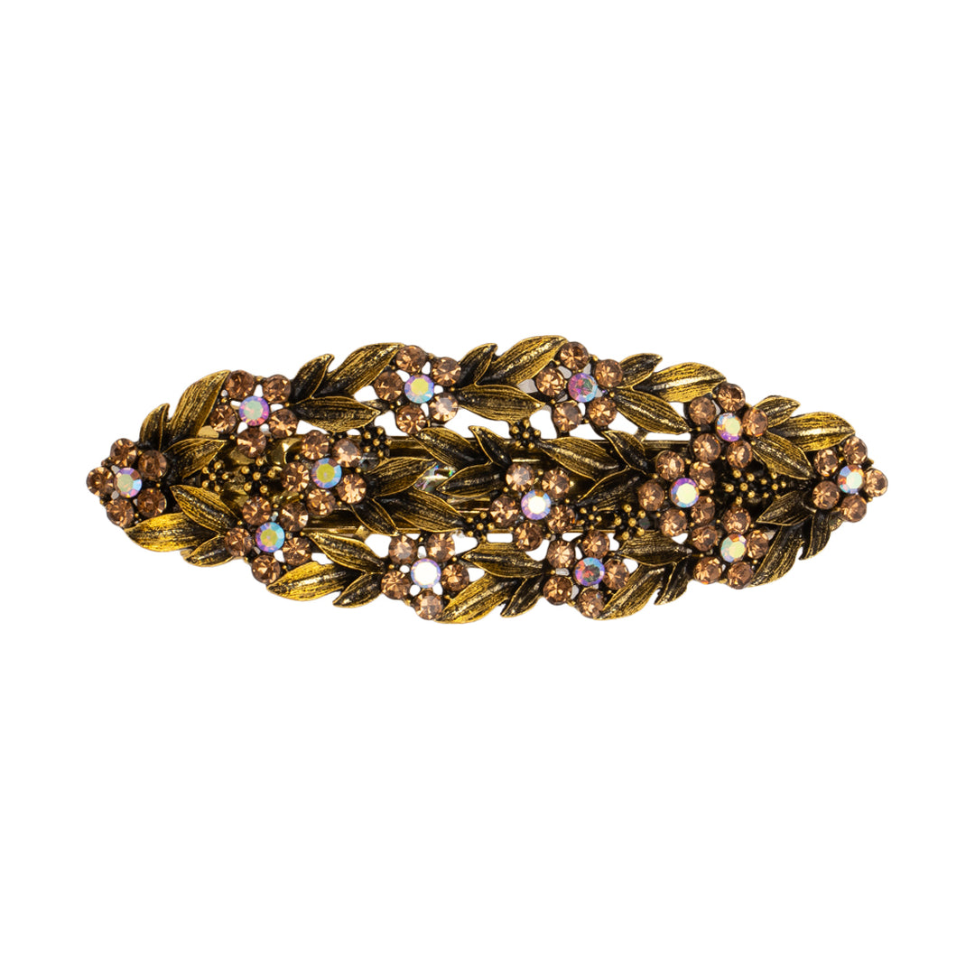 Radhu & Kabby Golden Floral Barrette with Bead Accents | Set of 1 Metal Hair Accessory for Women | French Barrette Hair Clips