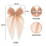 Load image into Gallery viewer, Polka Dot Net Tail Hairbow Green &amp; Beige Colour Set of 2