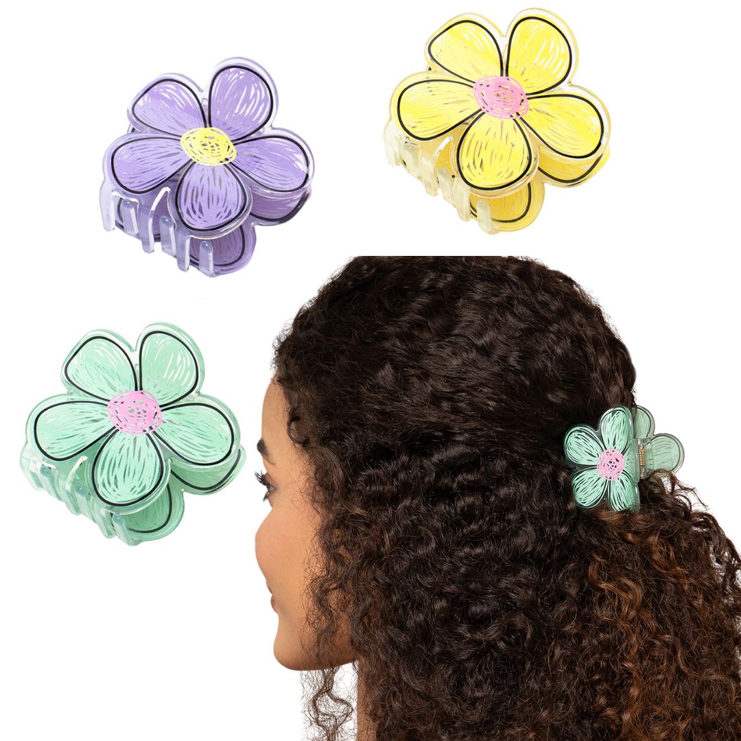 Floral Hair Clutchers | Looks Lovely on Thick, Curly Hair | Set of 3