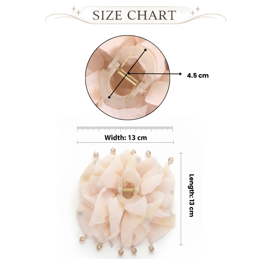 Radhu & Kabby Women’s Beige Ruffle Fabric Hair Claw Clip with Bead Tassel Detailing | Fashion Hair Accessory