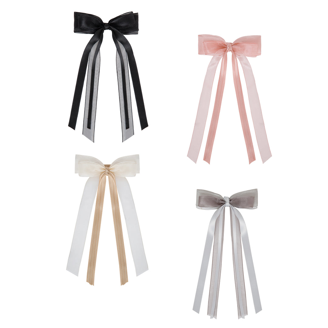 Radhu & Kabby Set of 4 Long Tail Hair Bow | Elegant Bows for Women & Girls