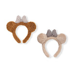 Load image into Gallery viewer, Plush Brown Bear Ear Headband with Checkered Bow For Girls One Piece
