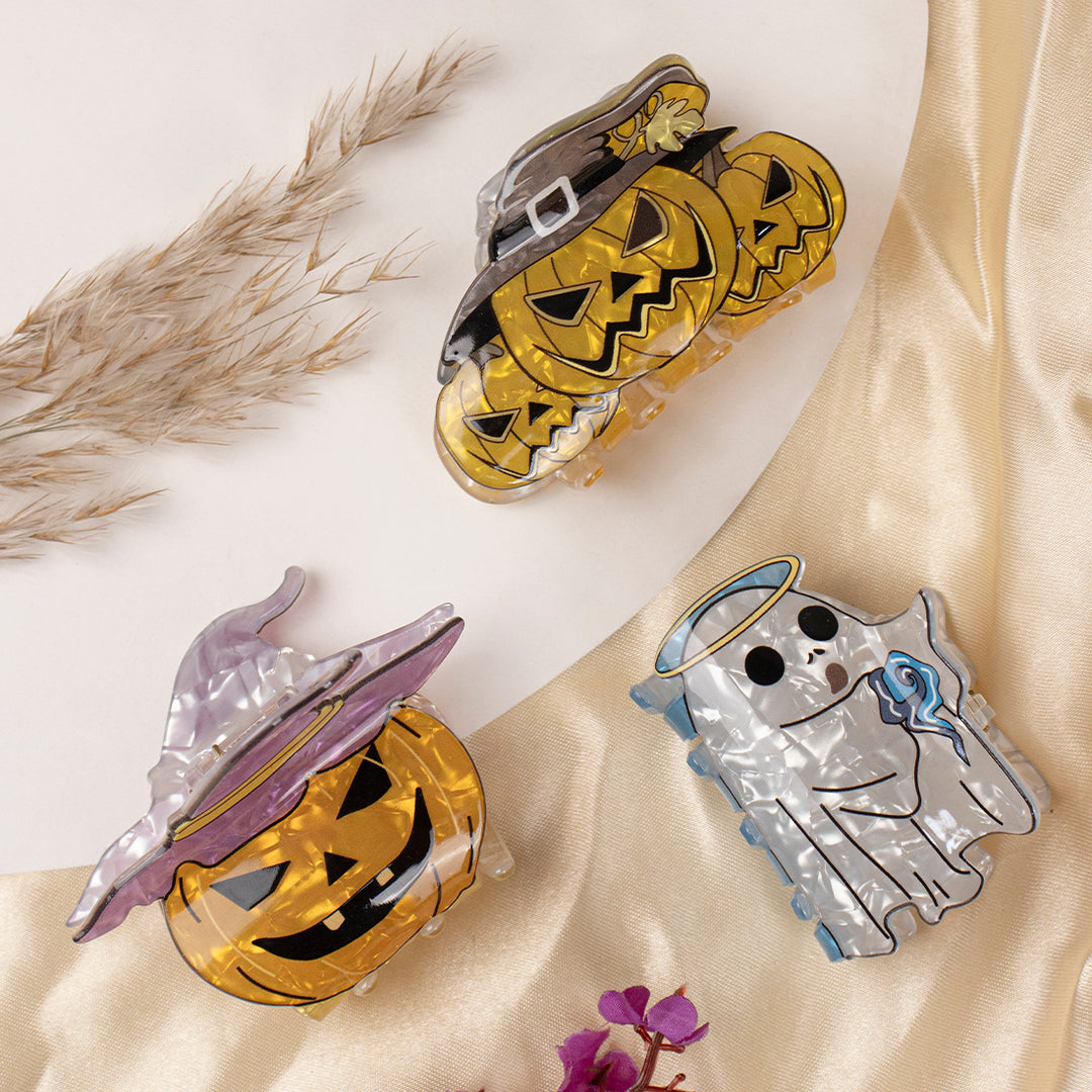 Halloween Pumpkin & Ghost Claw Clips Clutchers Set of 3