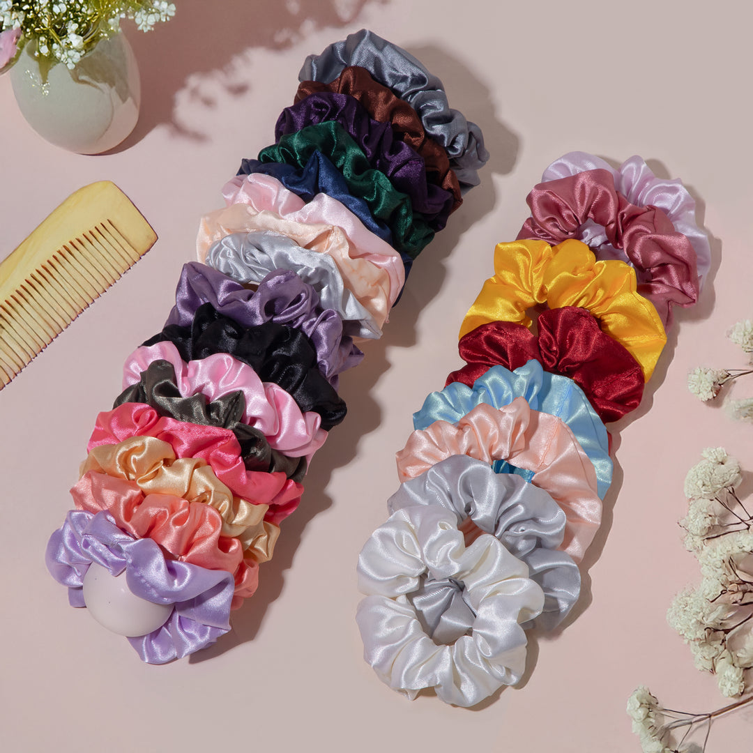Hair Scrunchies For Women Set of 24 Colorful Satin Hair Accessories