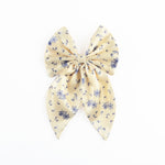 Load image into Gallery viewer, Satin Hairbow Clip Beige Floral Print Set of 1
