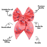 Load image into Gallery viewer, Floral Print Coral Satin Hair Bow Clip Hairpin Pack of 1
