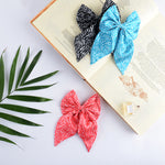 Load image into Gallery viewer, Hair Bow Clips Patterned Set of 3 in Black, Blue, and Coral
