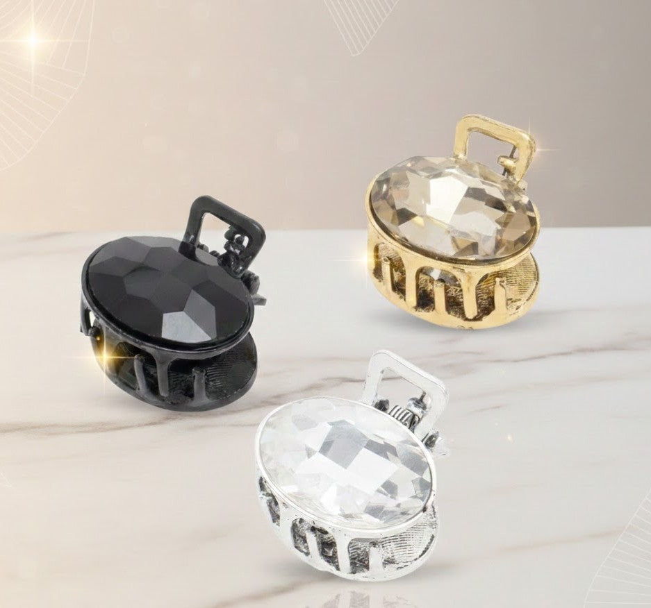 Mini Oval Hair Claw Clips – Black, Gold & Smoky Topaz Set of 3