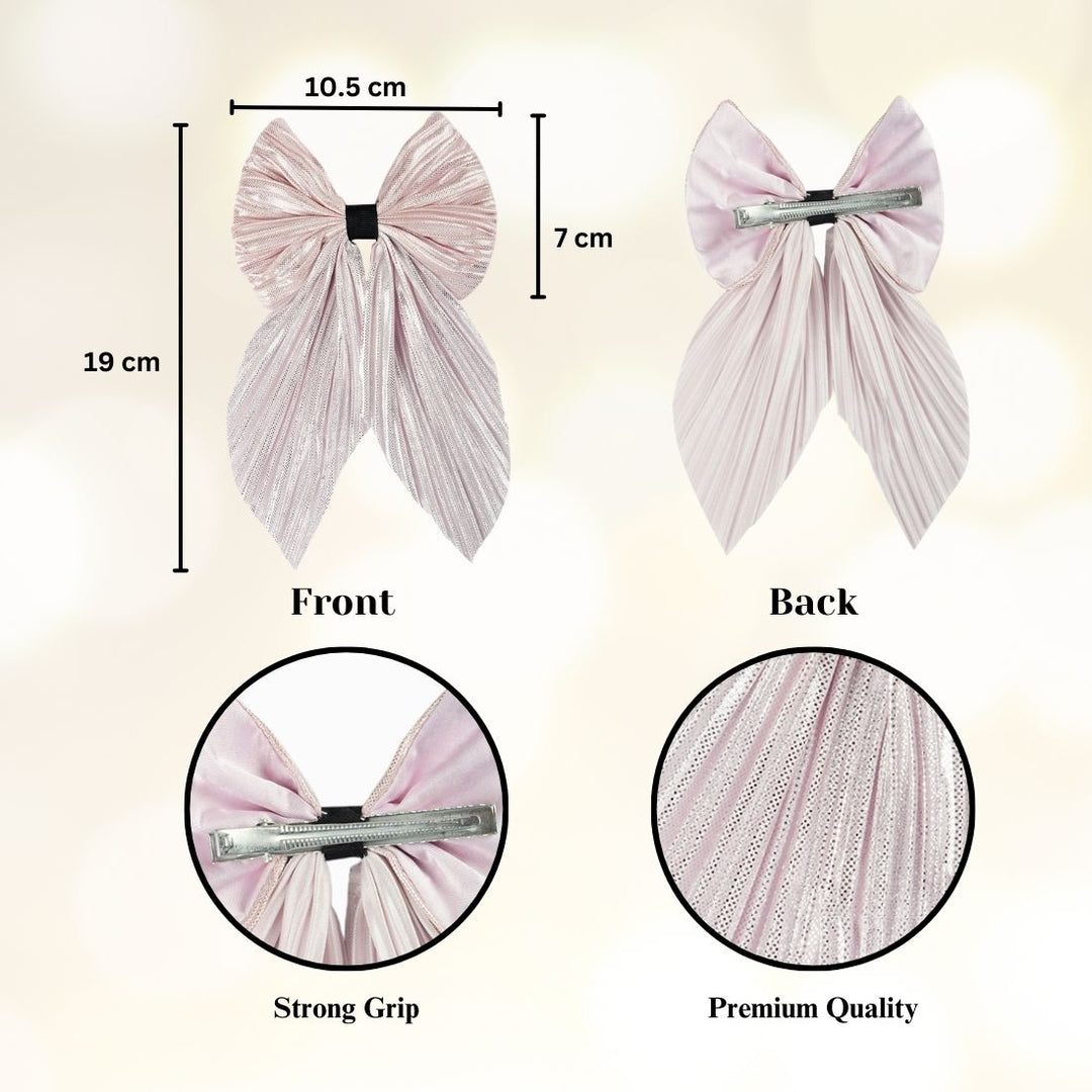 Hair Bowclip – Baby Pink Pleated Design for Girls & Women