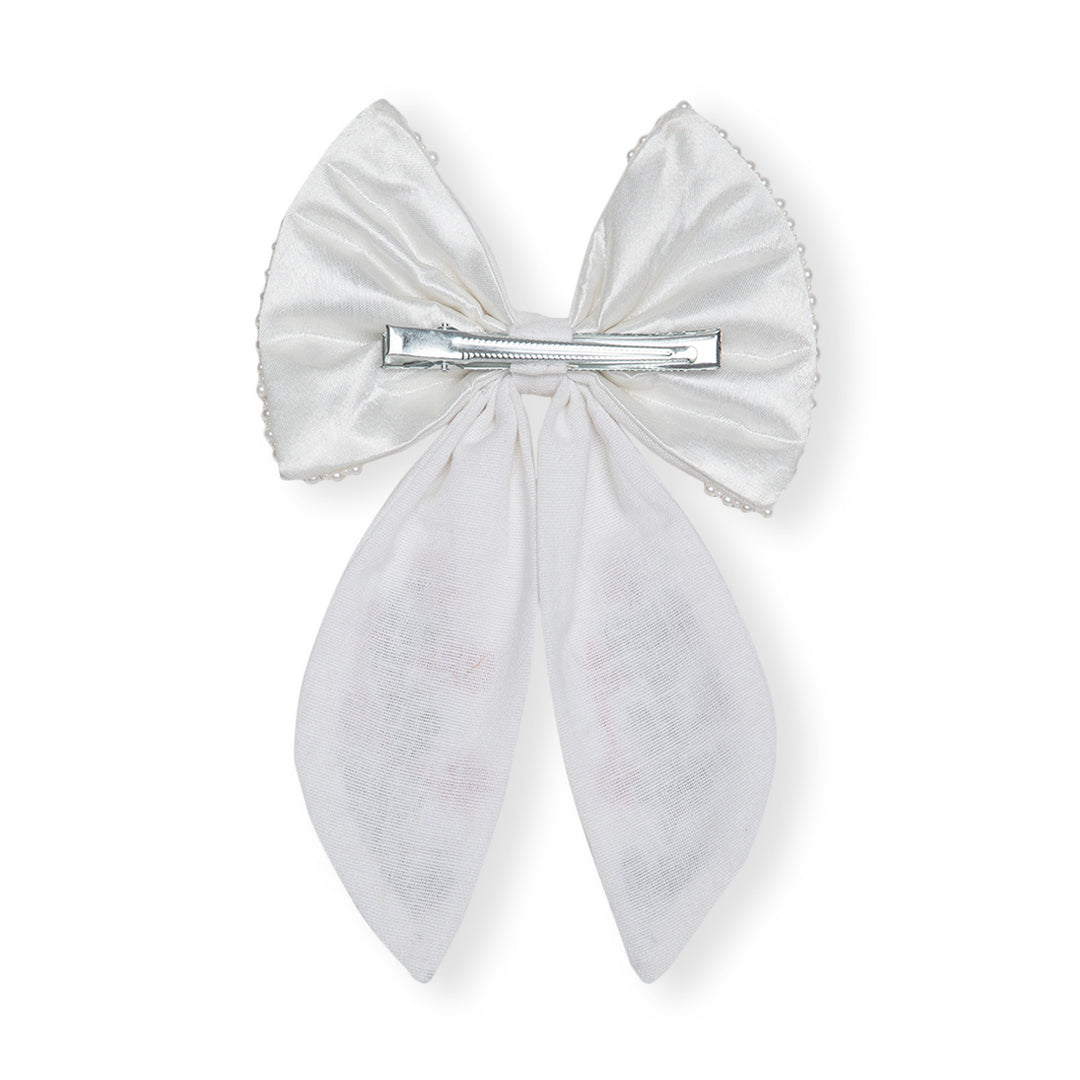 Floral Embroidered Hair Bow Clip Hair Accessories White 1 Pcs