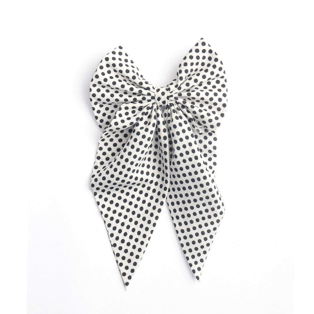 Stylish Black & White Polka Hair Bow Clip For Girls Pack of 1