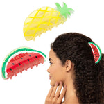 Load image into Gallery viewer, Fruit-Themed Claw Clips - Pineapple &amp; Watermelon Set of 2
