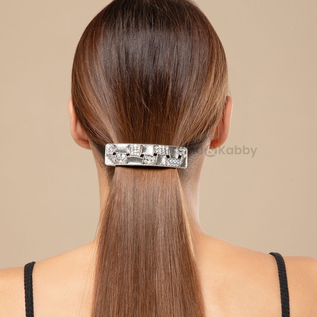 Silver Hair Barrette with Crystal Accents One Piece