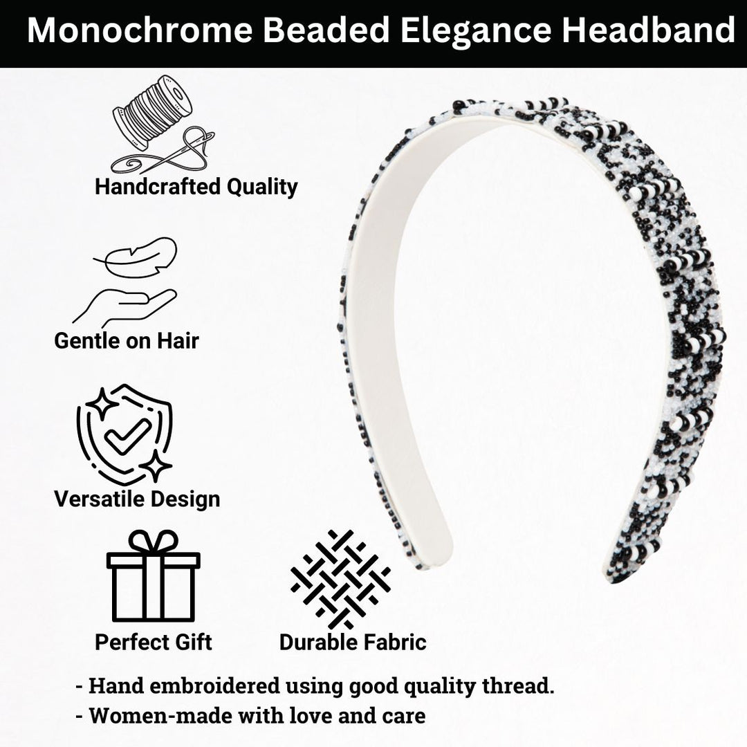 Handmade Black & White Beaded Headband For Women 1 Pcs