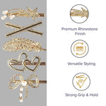 Load image into Gallery viewer, Rhinestone &amp; Pearl Hair Clips Perfect for Any Occasion Set of 5