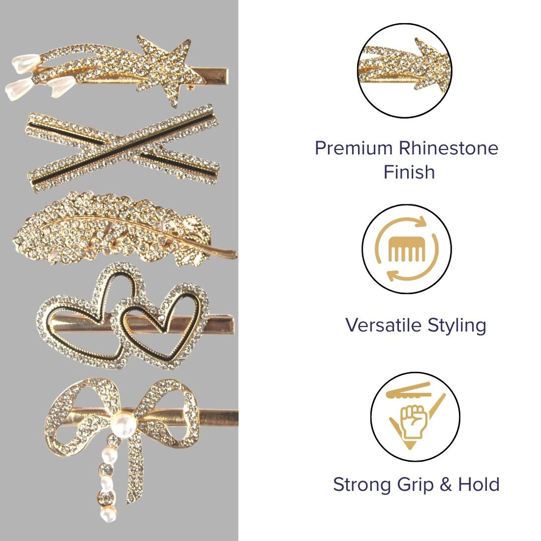 Rhinestone & Pearl Hair Clips Perfect for Any Occasion Set of 5