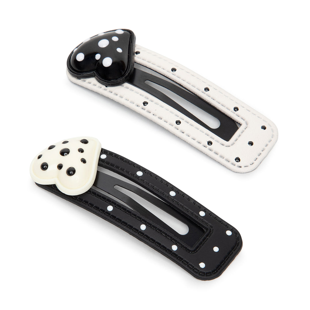 Heart Polka Dot Tic Tac Clips - Black & White Set of 2