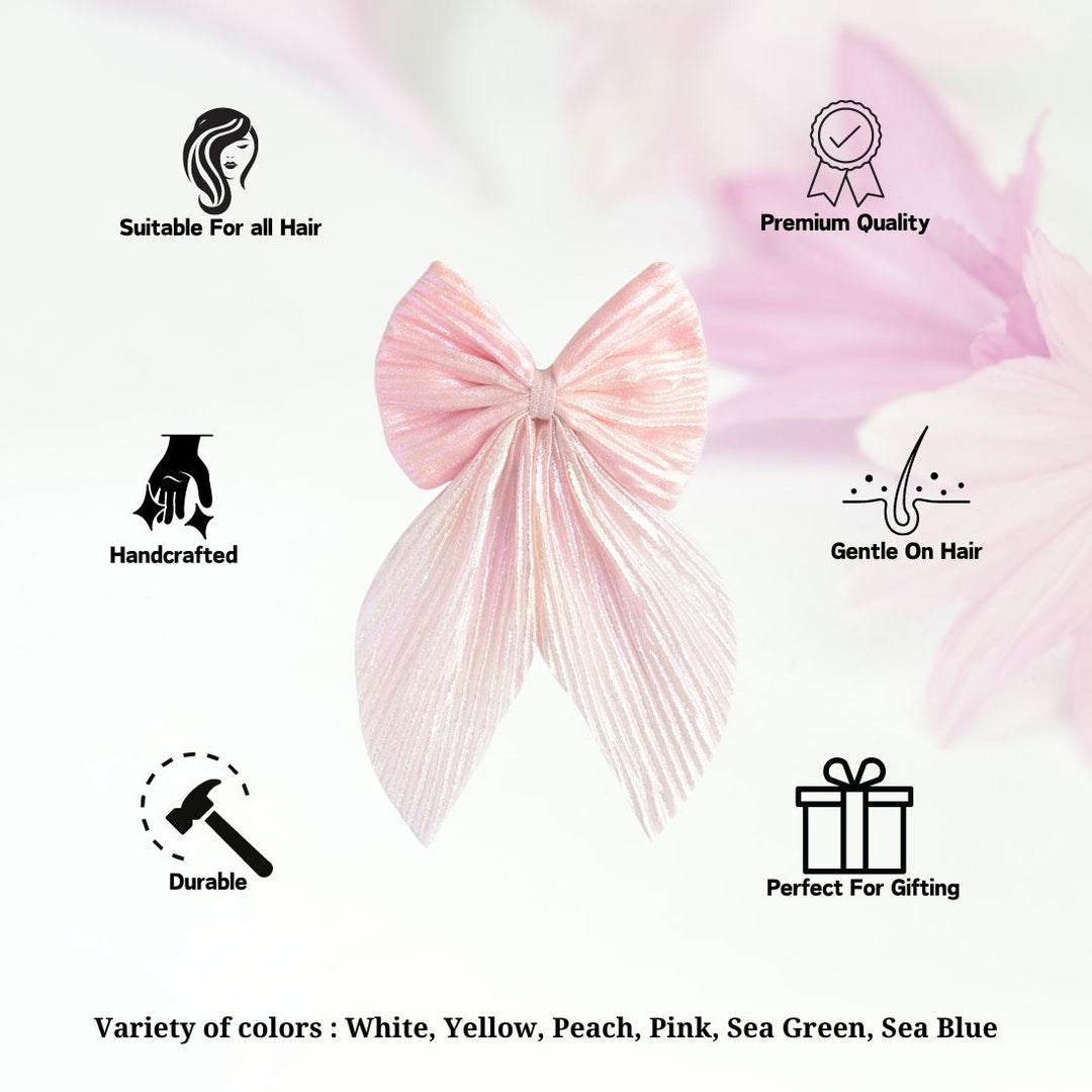 Pink Pleated Hair Bow Clip – Elegant Accessory for All Occasions Pack of 1