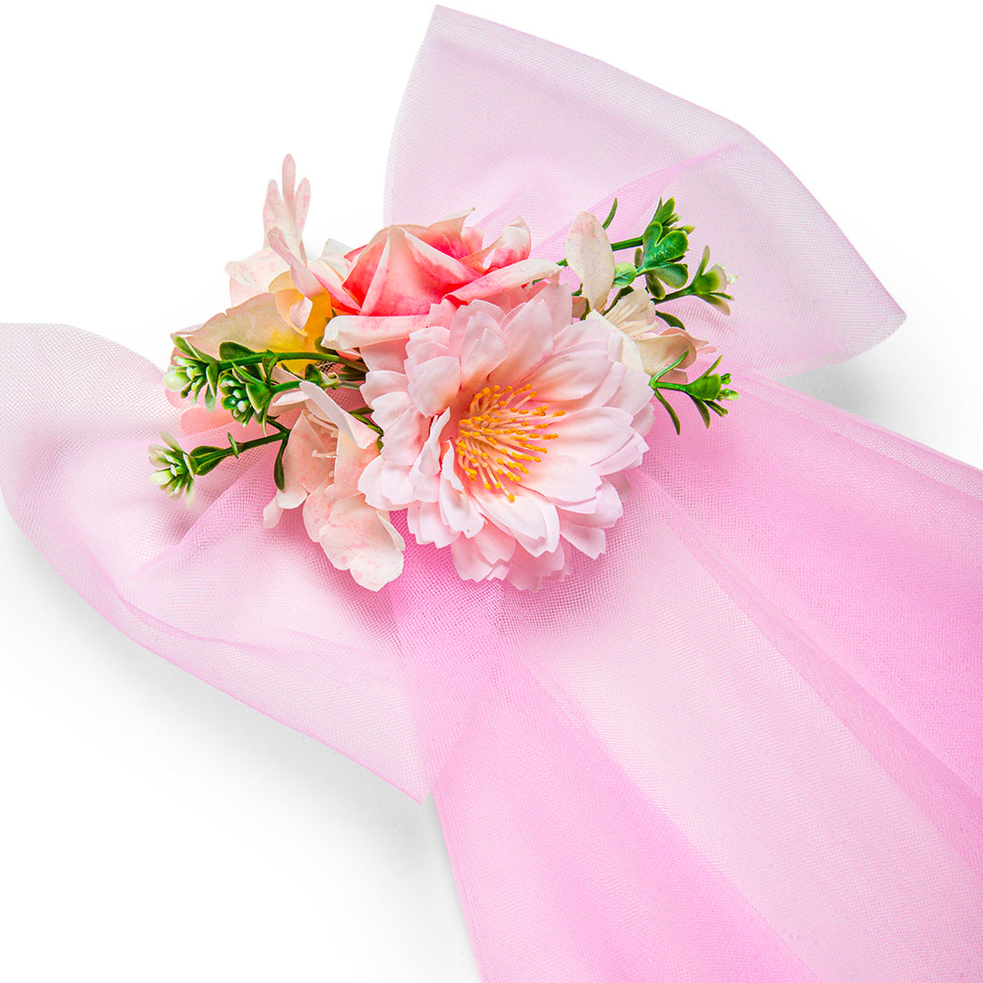 Hair Bow with Veil Pink Floral Accessory 1 Pcs