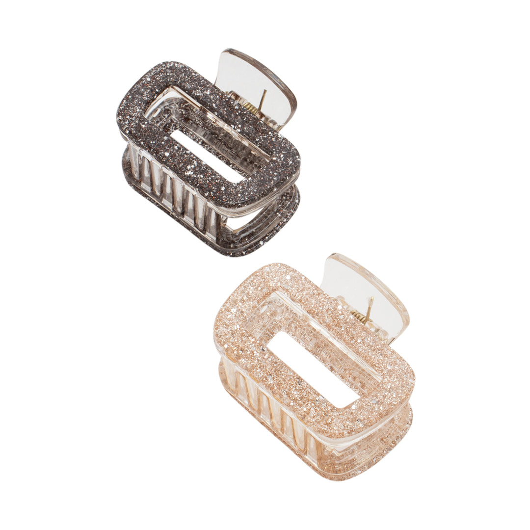 Glitter Hair Claw Clips – Sparkly Black & Beige Clutchers Set of 2