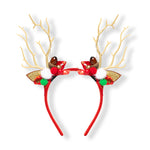 Load image into Gallery viewer, Christmas Red Reindeer Antler Hairband with Pom-Poms &amp; Ornaments - Festive Accessory One Piece
