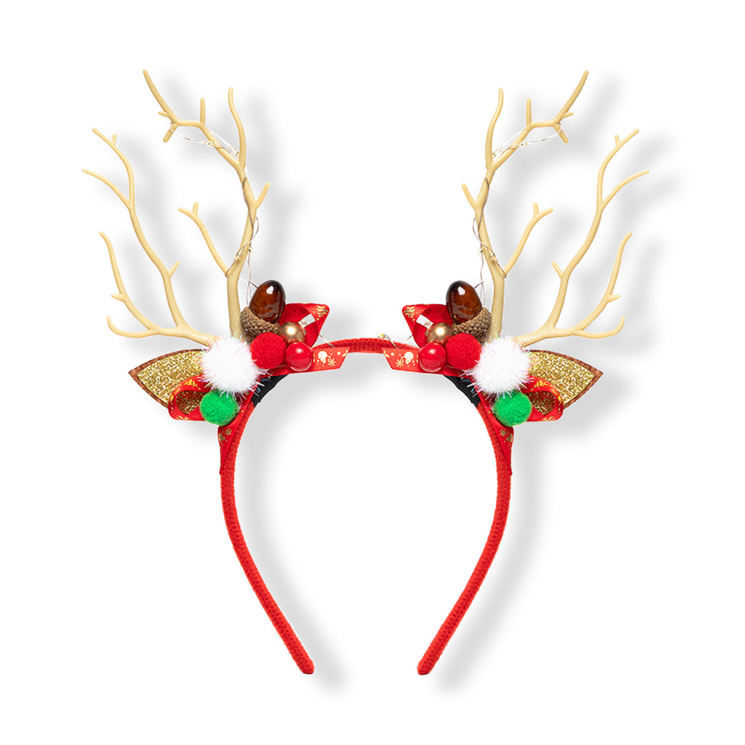 Christmas Red Reindeer Antler Hairband with Pom-Poms & Ornaments - Festive Accessory One Piece