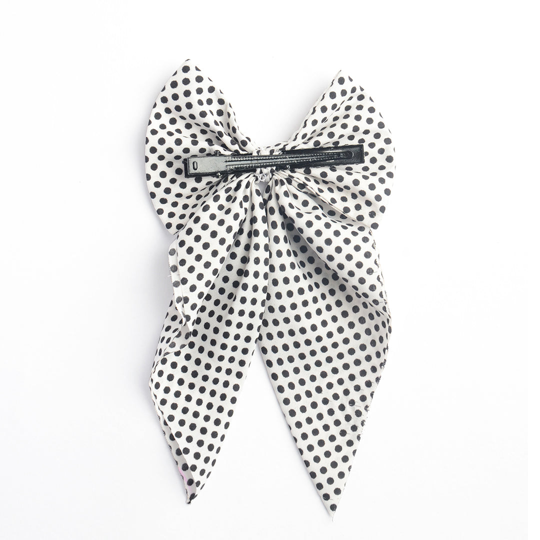 Stylish Black & White Polka Hair Bow Clip For Girls Pack of 1