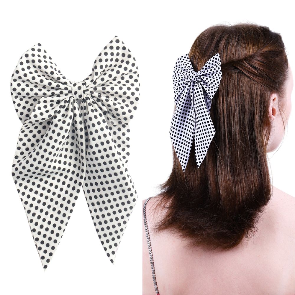 Stylish Black & White Polka Hair Bow Clip For Girls Pack of 1