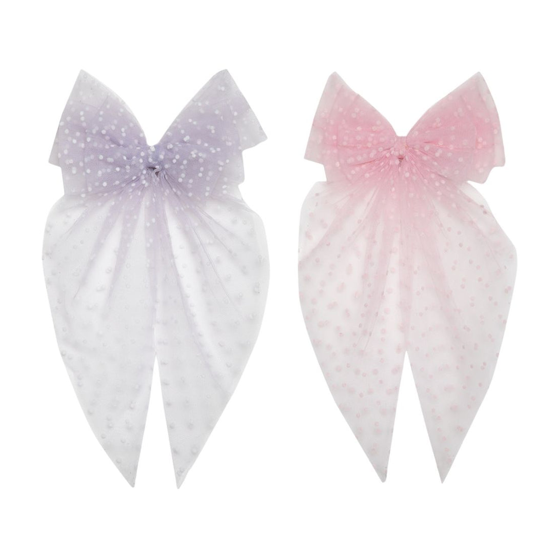 Net Tail Hairbows Polka Dot Net Bows Purple & Pink Colour Set of 2