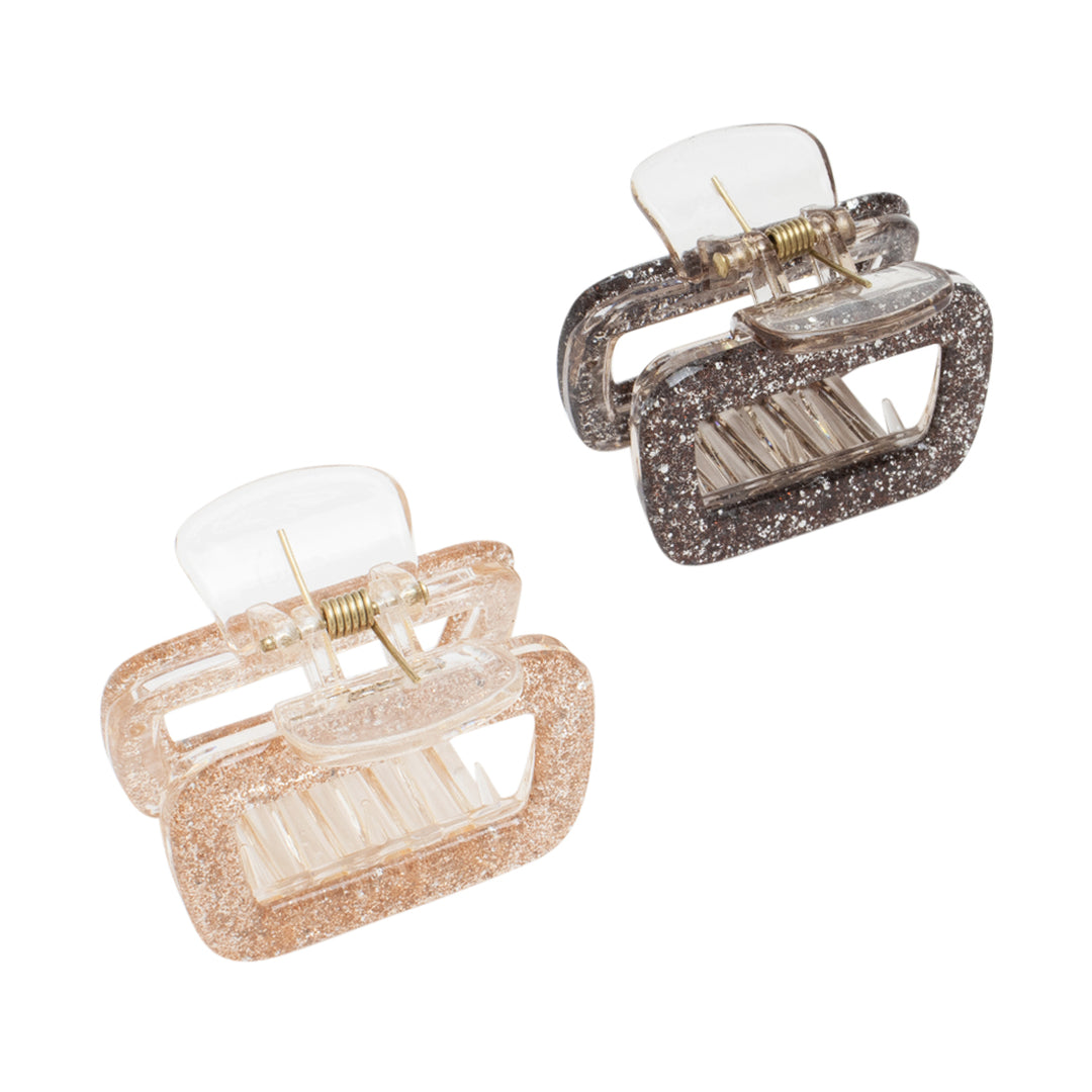 Glitter Hair Claw Clips – Sparkly Black & Beige Clutchers Set of 2