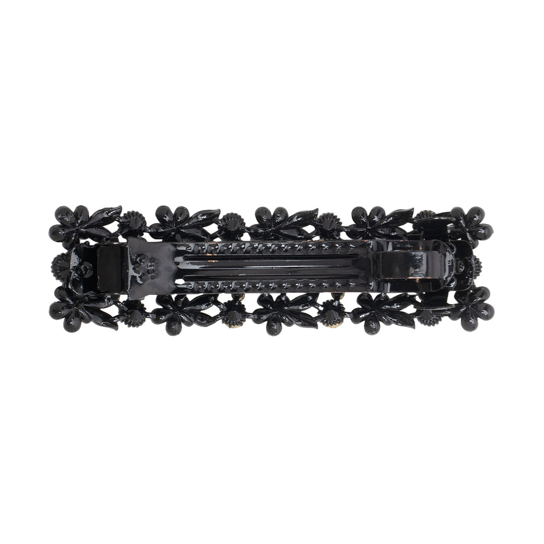 Black Floral Hair Barrette with Crystals For Girls