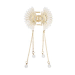 Load image into Gallery viewer, Elegant Butterfly Hair Clutcher with Pearl Chains and White Stones 1 Piece
