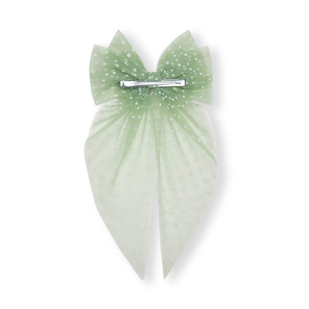 Polka Dot Net Tail Hairbow Green & Beige Colour Set of 2