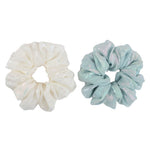 Load image into Gallery viewer, Fancy Hair Scrunchies White &amp; Blue Pack of 2
