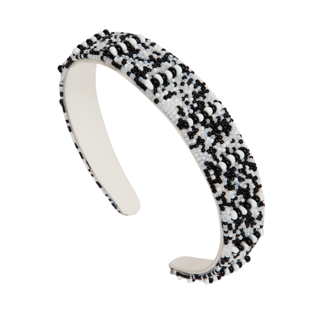 Handmade Black & White Beaded Headband For Women 1 Pcs