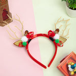 Load image into Gallery viewer, Christmas Red Reindeer Antler Hairband with Pom-Poms &amp; Ornaments - Festive Accessory One Piece
