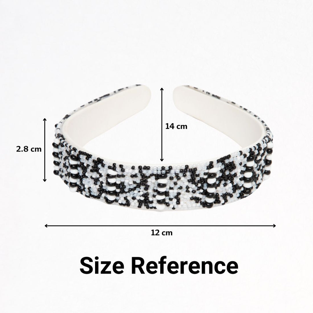 Handmade Black & White Beaded Headband For Women 1 Pcs